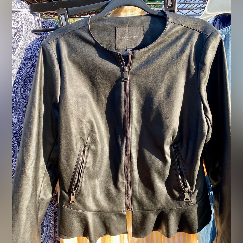 Marc New York Black Leather Jacket with Zippered Pockets